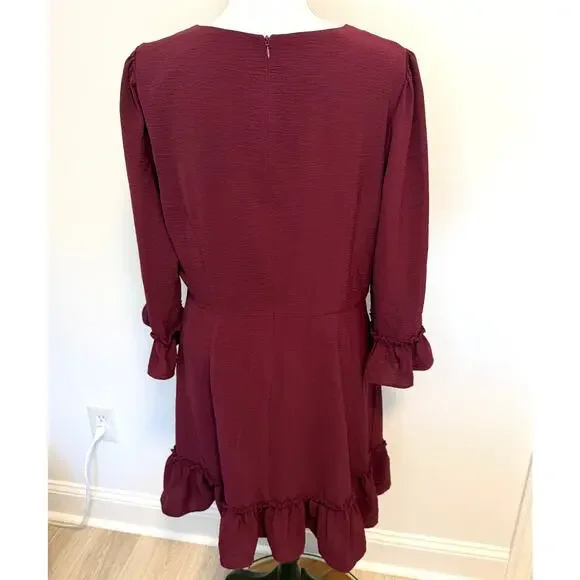 Eliza J Bell Sleeve Fit and Flare Dress In Wine Burgundy Size 16 New - Picture 8 of 12